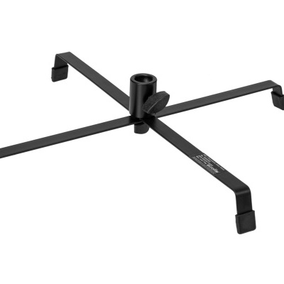 Base metálica preta com quatro pés e parafuso de ajuste