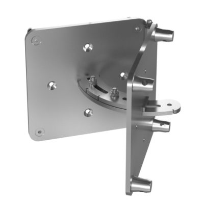 Suporte metálico prateado para parede com apoios cilíndricos