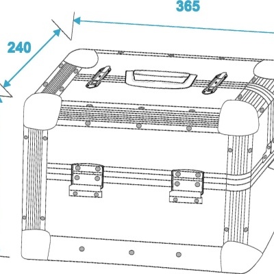 Mala de viagem desenhada com dimensões assinaladas em azul