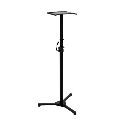 Suporte de microfone preto em metal com base triangular