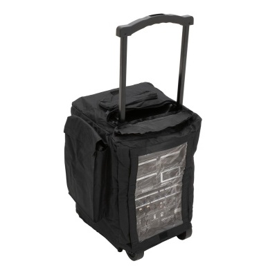 Mala preta com pega extensível e bolso transparente frontal