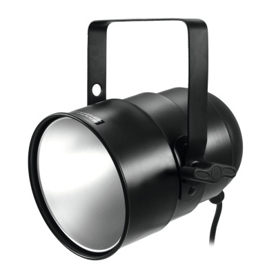 Luz cênica preta com cone refletor branco e suporte ajustável