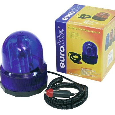 Sinalizador de emergência Euro Lite azul com cabo e embalagem amarela.