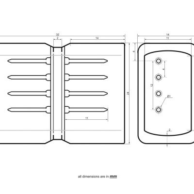 Desenho técnico a preto e branco de ferramentas com dimensões em milímetros