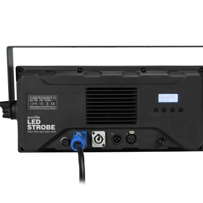 Luz de estroboscópio LED preta com visor digital e conectores na parte traseira