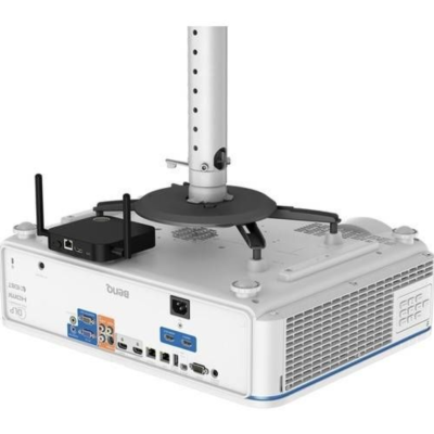 Projetor branco BenQ com suporte de teto ajustável e várias entradas