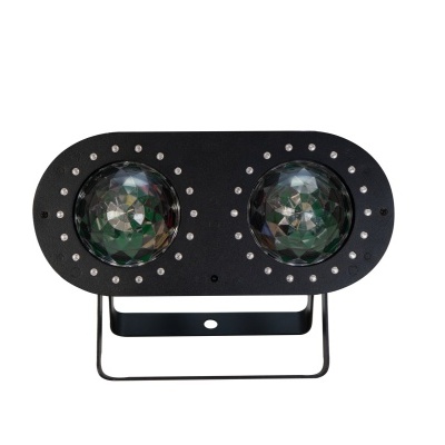 Projetor de luz preto com duas lentes facetadas grandes