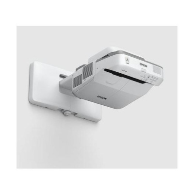 Projetor Epson branco montado numa base na parede