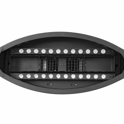 Candeeiro de iluminação LED preto em formato oval com duas fileiras de luzes