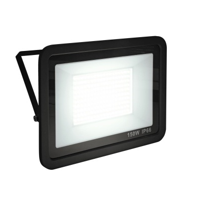 Refletor LED retangular preto com vidro branco opaco e inscrições 150W IP66