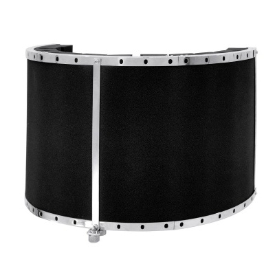 Filtro pop para microfone em preto com estrutura metálica prateada