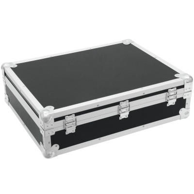 Mala de transporte preta com cantos e estrutura metálica