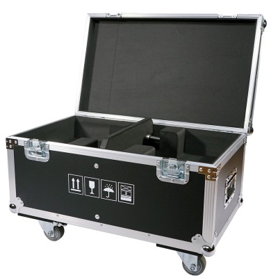 Mala rígida preta com rodas e compartimentos internos