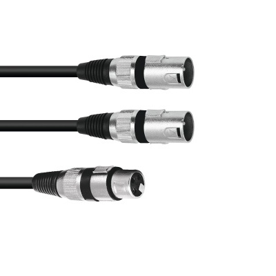 Cabo audio XLR preto com conectores metálicos prateados