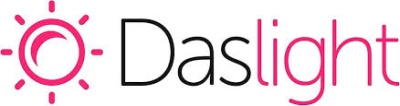 Logótipo com um sol rosa e texto 'Daslight'