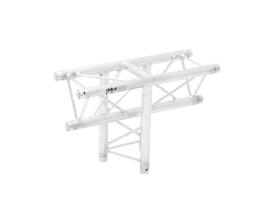 Estrutura metálica branca em treliça com texto CLUB