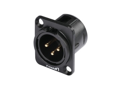 Conector XLR preto de três pinos com suporte quadrado