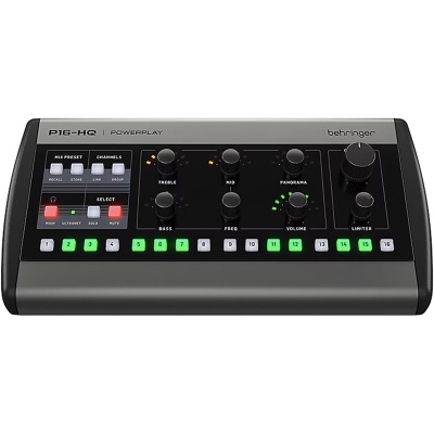 Equipamento áudio Behringer P16-HQ POWERPLAY com botões coloridos e botões giratórios