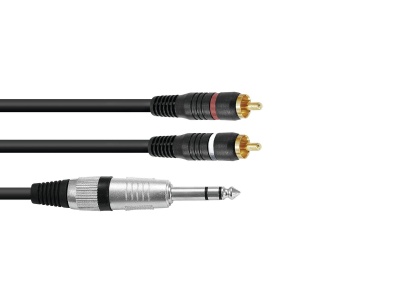 Cabo de áudio com conetores RCA e jack 6,35 mm