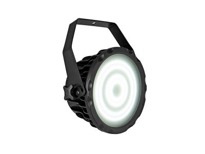 Luz LED redonda preta com suporte ajustável