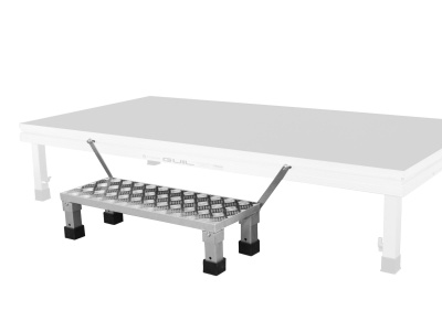 Cama hospitalar branca com suporte ajustável e padrão quadriculado