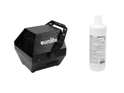 Máquina de bolhas preta Eurolite com frasco branco de líquido para bolhas