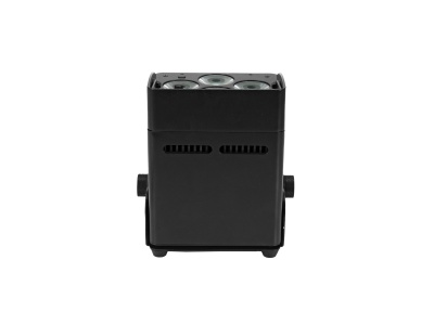 Câmara de vigilância preta com três lentes no topo e aberturas frontais