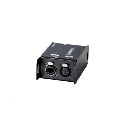 Dispositivo eletrónico preto com portas de conectores numa superfície branca