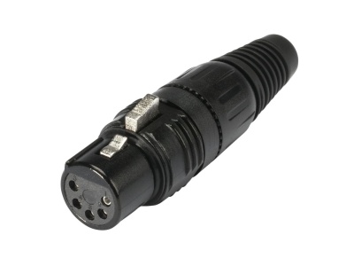 Conector XLR de 5 pinos preto com acabamento em plástico e metal