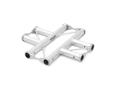 Estrutura metálica prateada sobre fundo branco