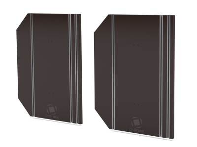 Dois altifalantes castanhos escuros com linhas brancas verticais e logótipo EDIFIER.