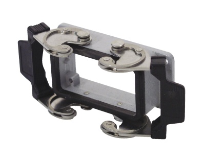 Moldura retangular preta e metal com ganchos articulados