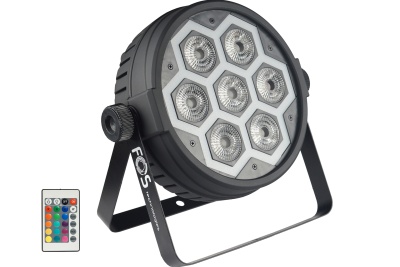 Refletor LED preto com 7 luzes hexagonais e comando remoto colorido