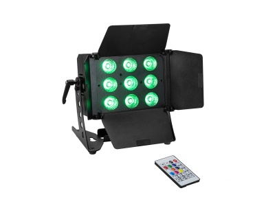 Projetor LED quadrado com 9 LEDs verdes e controlo remoto
