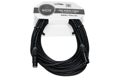 Cabo de áudio profissional preto com plugues XLR e embalagem branca