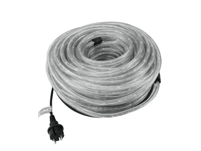 Mangueira luminosa transparente enrolada com ficha preta