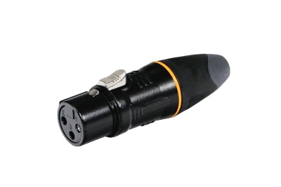 Conector XLR masculino preto com detalhe laranja