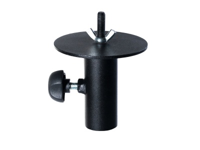 Ferramenta metálica preta com parafuso e disco circular