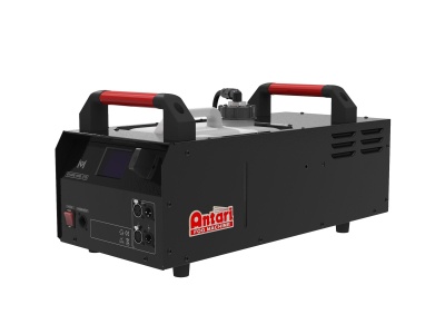 Máquina de efeitos de fumo Antari Z-350F preta com pegas vermelhas.