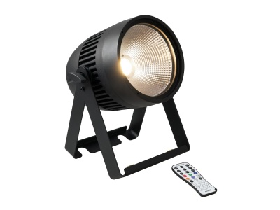 Holofote LED preto redondo com comando à distância branco
