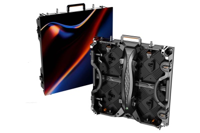 Painel LED modular metálico preto com superfície colorida abstrata