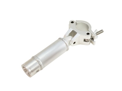 Suporte metálico prateado tubular com fixação por parafuso