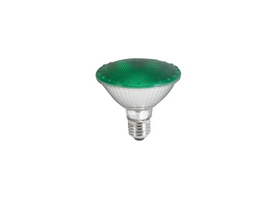 Lâmpada LED verde com base metálica prateada