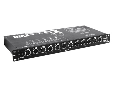 Interface de áudio profissional DMX Split 67 em metal preto com entradas e saídas XLR.