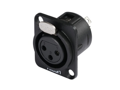 Conector XLR feminino preto com detalhe PUSH