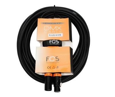 Cabo profissional DMX Cable preto com conectores XLR e embalagem laranja FOS Technology