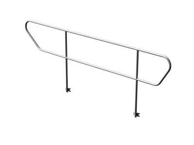 Grade metálica prateada com suportes pretos