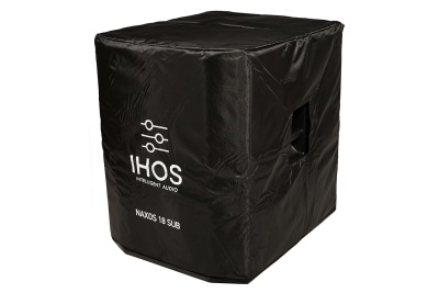 Capa protetora preta para subwoofer com texto branco