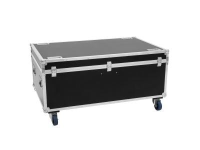 Mala de transporte preta com rodas sobre fundo branco