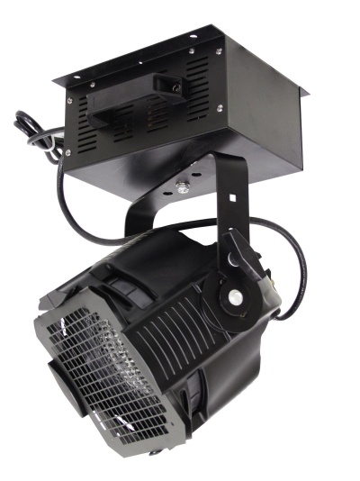 Luz profissional de teatro ou estúdio preta com grelha frontal e suporte ajustável